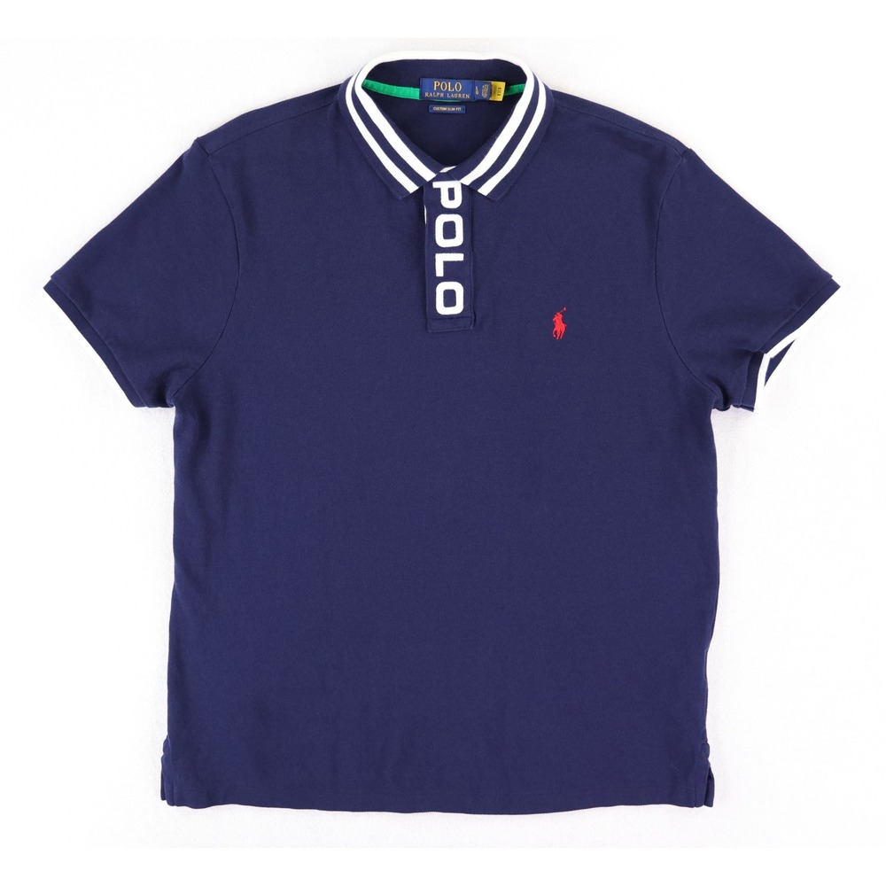 Polo Ralph Lauren Custom Slim Fit Mesh Polo Shirt Mens Large Blue Logo Placket